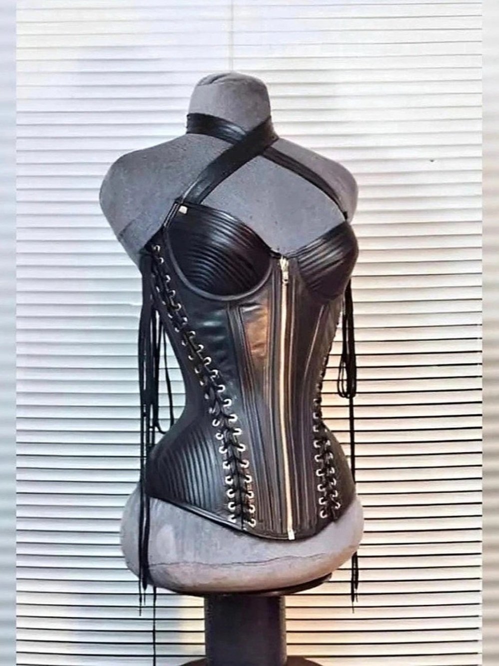 Leather Tassel Harness Neck Tie Corset